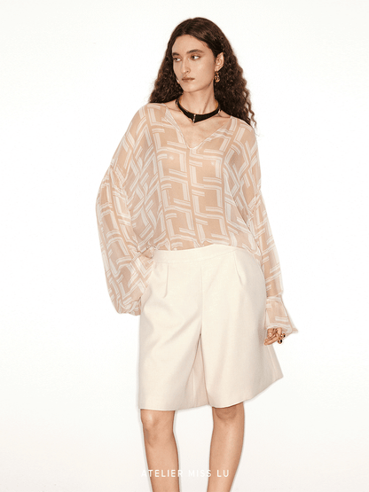 ATELIER MISS LU print mulberry silk irregular top - MARK