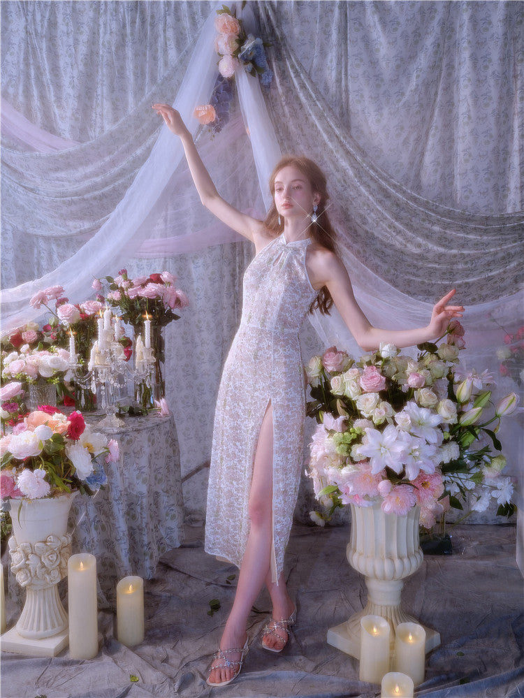 Wardrobes by Chen Elegant Beige Sleeveless Embroidered Crystal Bead Dress - Gilbert