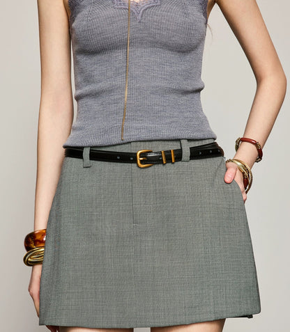 ANNASPEAK wool minimalist side zipper A-skirt-NIRA.