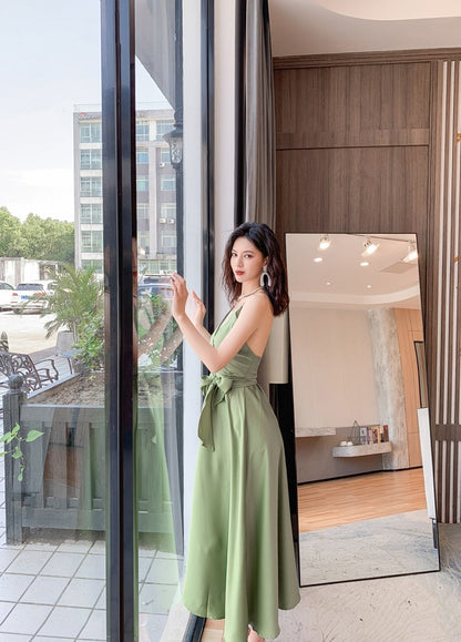 DOLLY Elegant French Style Satin V-Neck Sleeveless Backless Banquet Dress-XENA