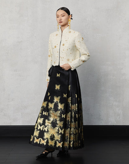 HECO Butterfly Hanfu High Waisted Pleated Long Skirt - rain.