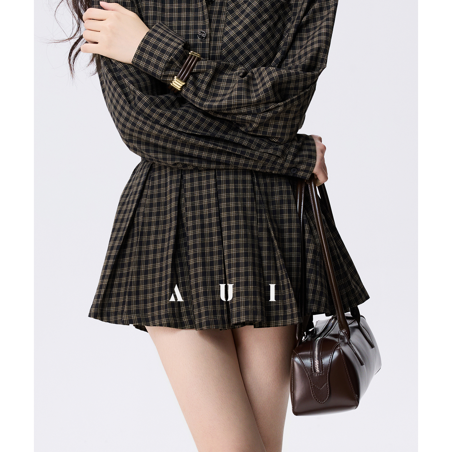 AUI Celebrity Temperament Plaid Shirt Slim POLO Dress - Ga-Ram