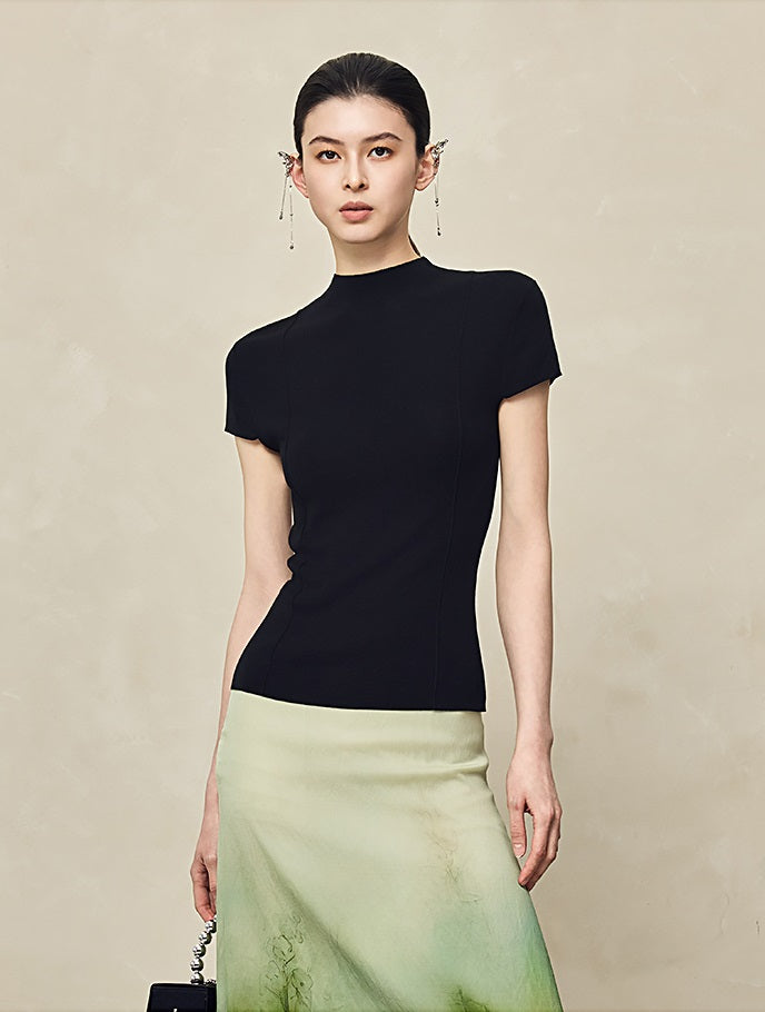 HECO Pit Strip Half-high Neck Short Sleeve T-Shirt - FLY.