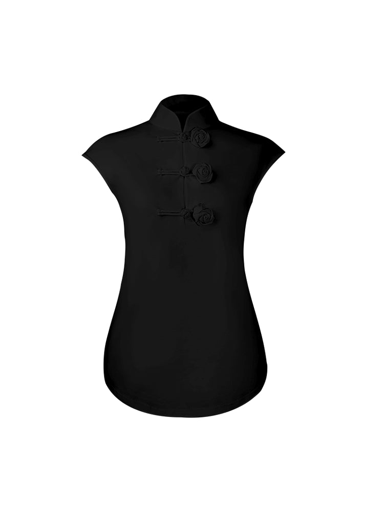 HECO Short Rose Sleeveless Mandarin Neckline Top - PRINCESS.