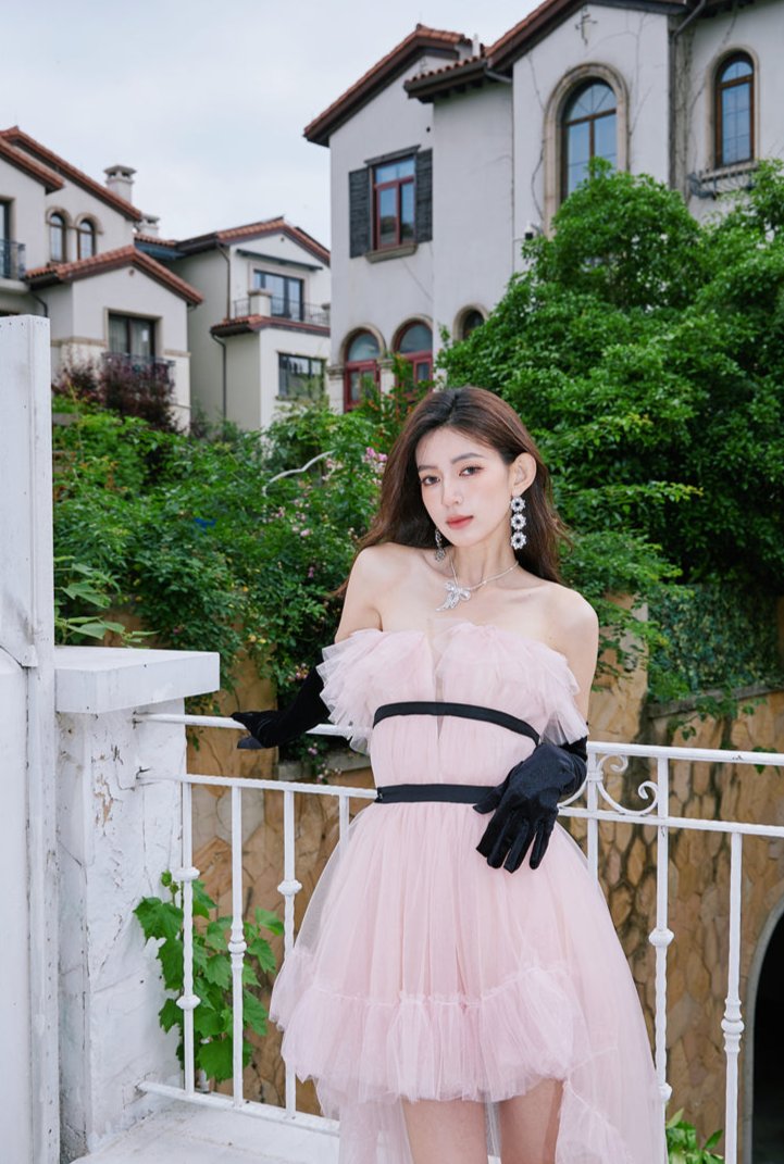 DOLLY High End Pink Sleeveless Mesh Puffy Tutu Trail Birthday Dress-ISIDORA