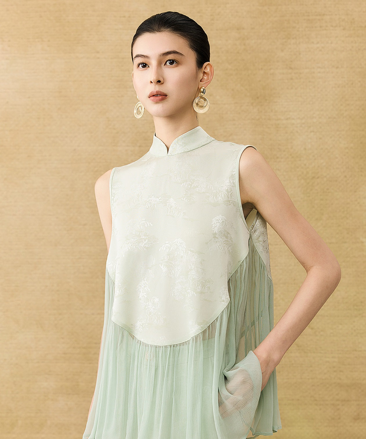 HECO New Chinese Acetate Jacquard Mesh Stitching T-Shirt - ANGEL.