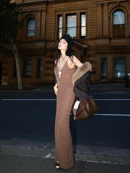MEI SANGUAN handmade crochet suspender V-neck dress - PRIYA