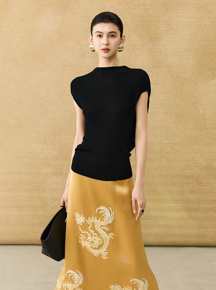 HECO Chinese comfortable neck sleeveless knitted T-shirt - QUEEN.