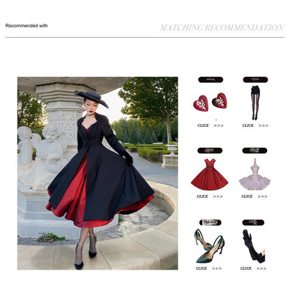 Le Palais Vintage Elegant Black Large Skirt Coat-Julia  ( V )