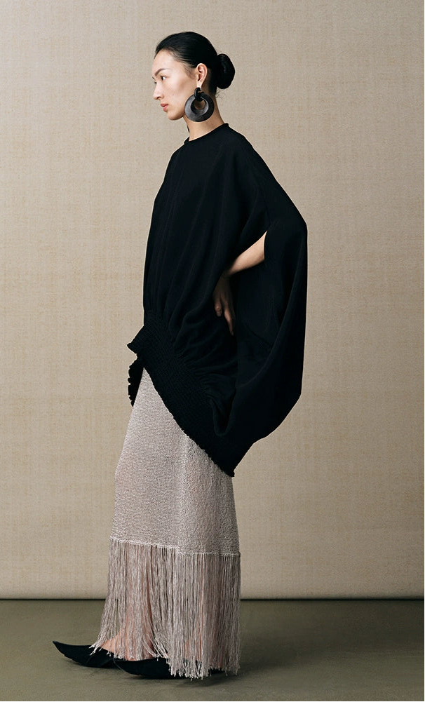 ZHUCHONGYUN balloon silhouette draped black top-GOKU.