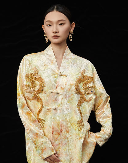 HECO 100% polyester retro heavy industry tie-dye velvet jacket women - saun.