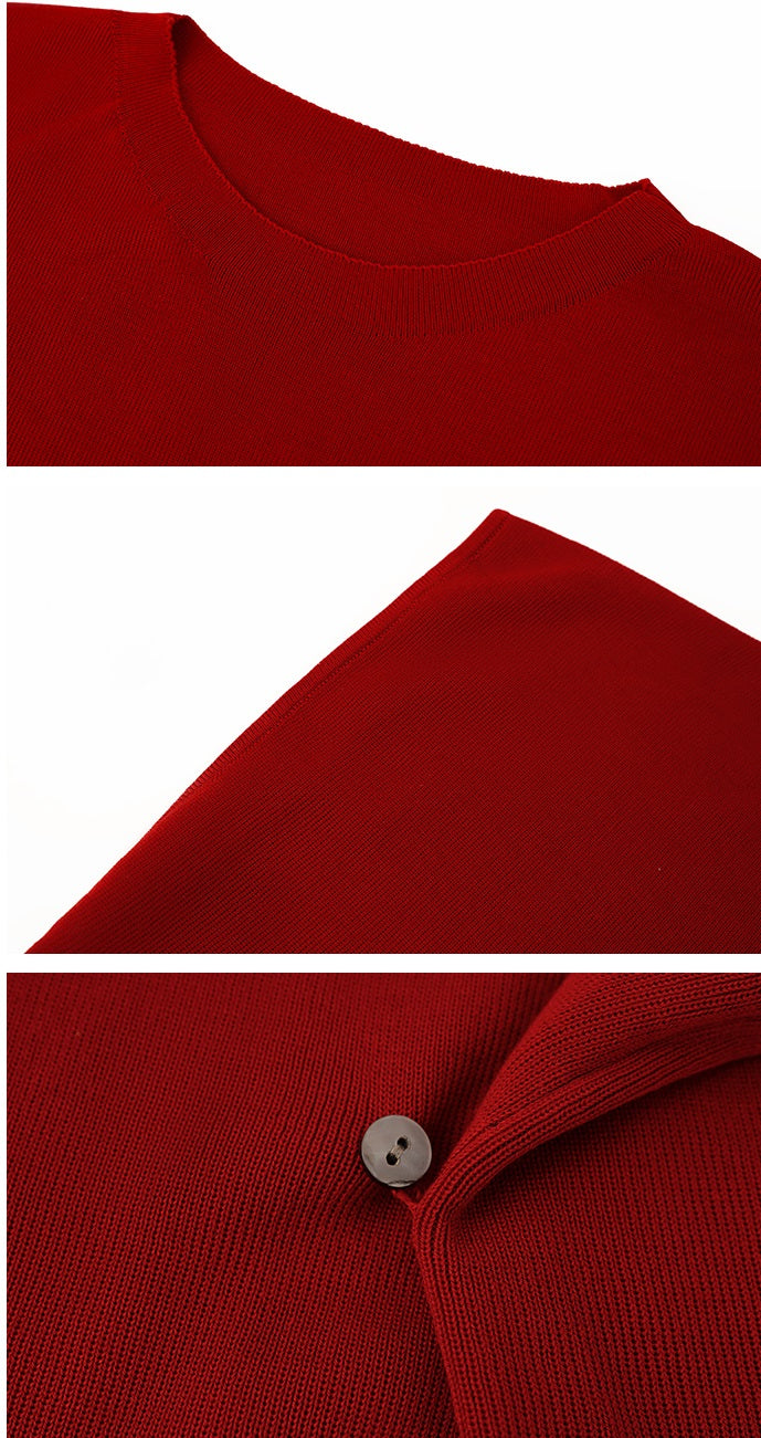 HECO Chinese round neck knit short sleeve feminine temperament slim T-shirt - COLE.