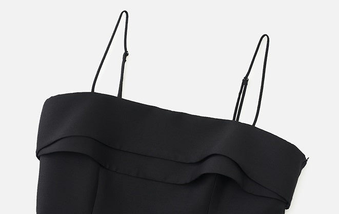 ZHUCHONGYUN cocoon-shaped waist-cinching black slip dress -CALEB.