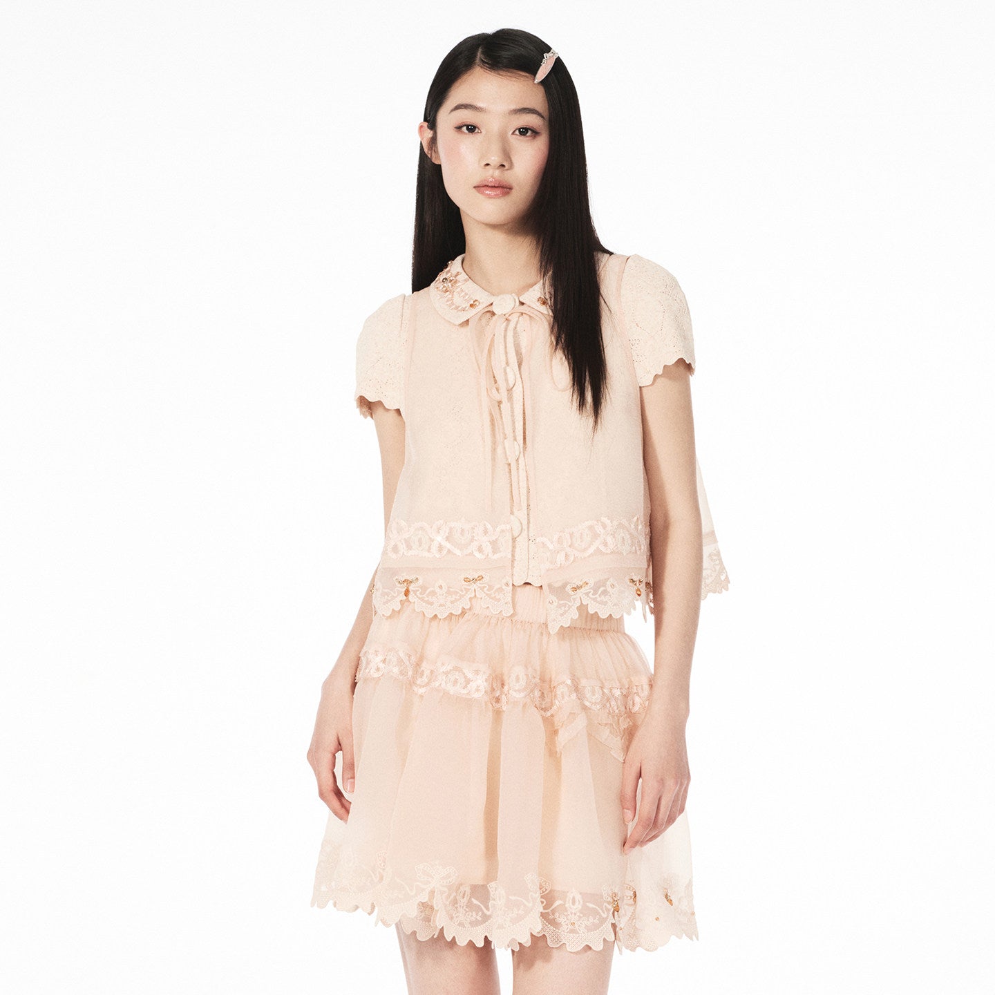 FAME A-line drapery embroidered two-piece top - DANICA
