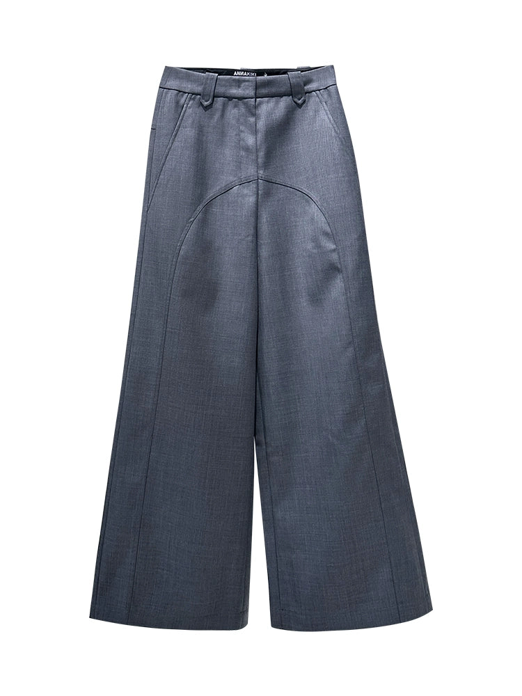 ANNAKIKI Women's Niche Wool Split Loose Casual Wide-Leg Pants-EARL