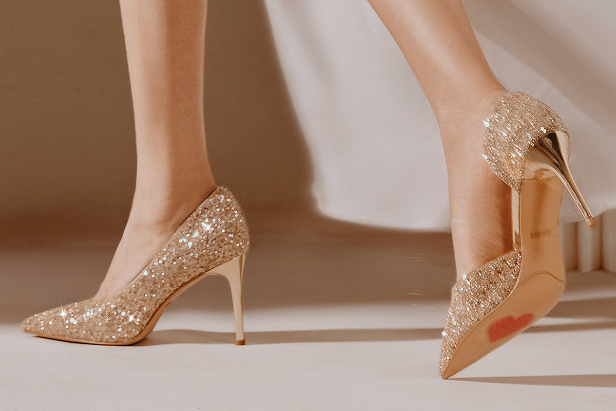 PJJUU side air gold high heels shoes - BIRD.