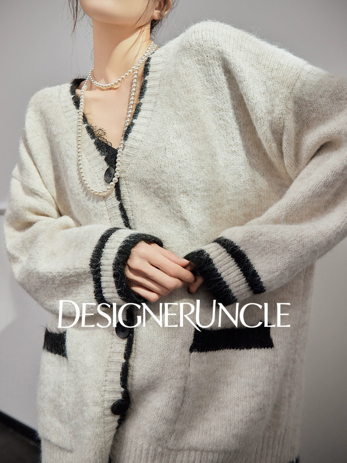 DGU "Twilight Snow" apricot new loose and lazy design knitted cardigan - NICK.