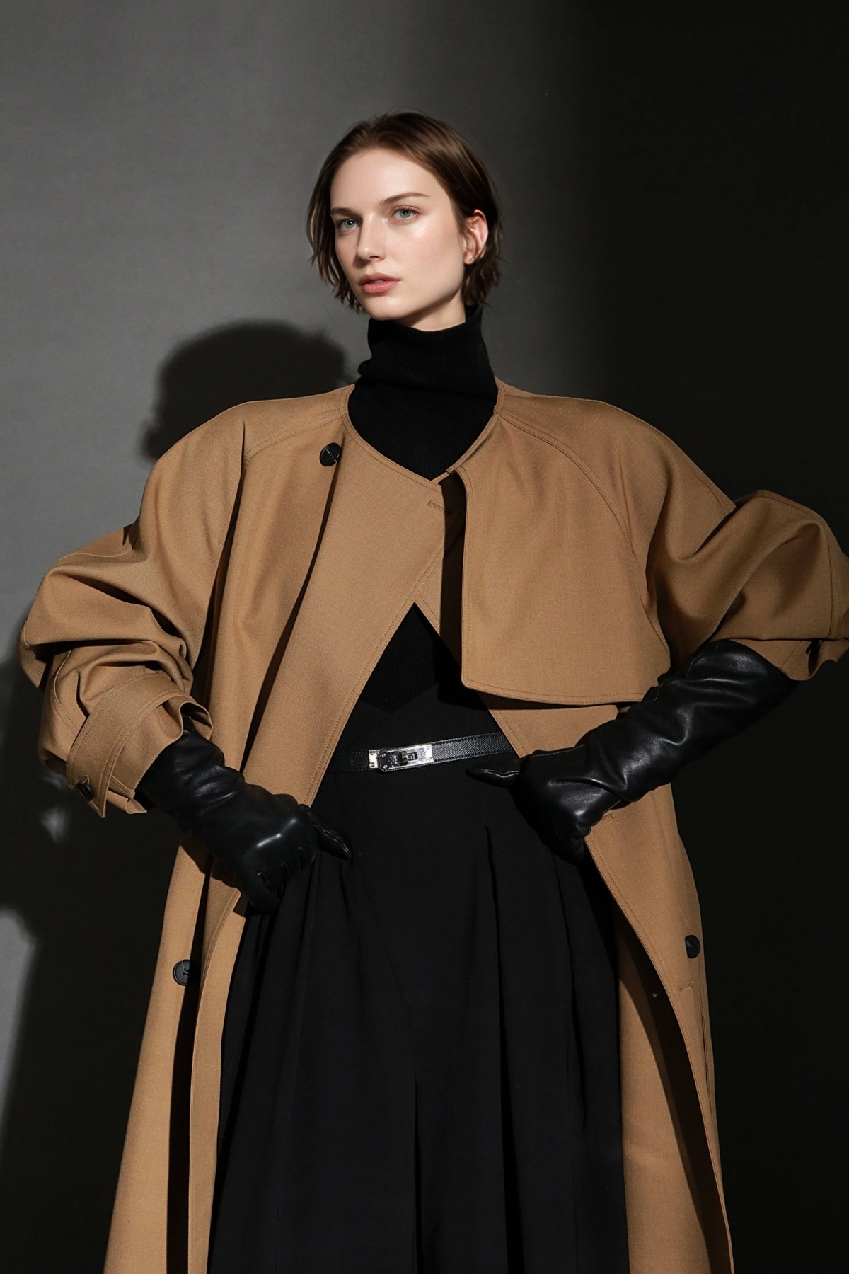 PIAOIN high-end wool relaxed round neck design old money windbreaker jacket -GINA