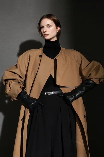 PIAOIN high-end wool relaxed round neck design old money windbreaker jacket -GINA