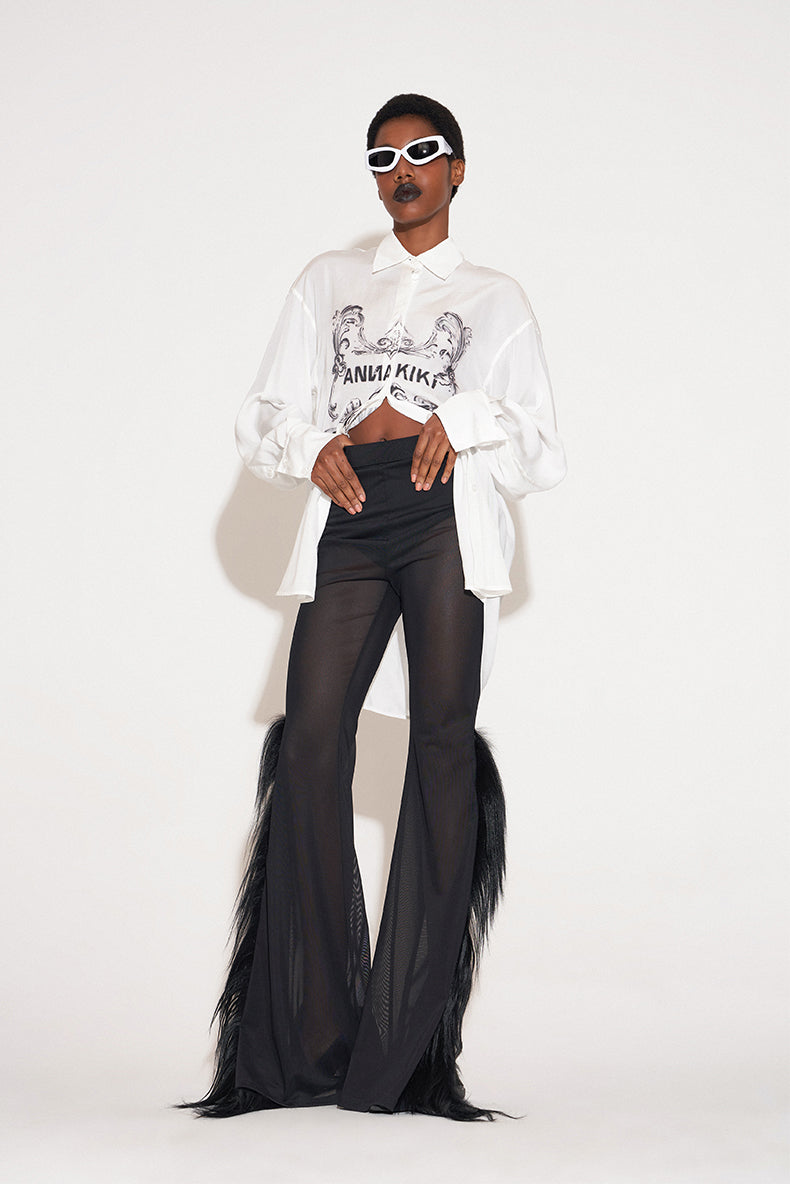 ANNAKIKI Designer White Acetate Print Loose Long Sleeve Shirt-HIRO