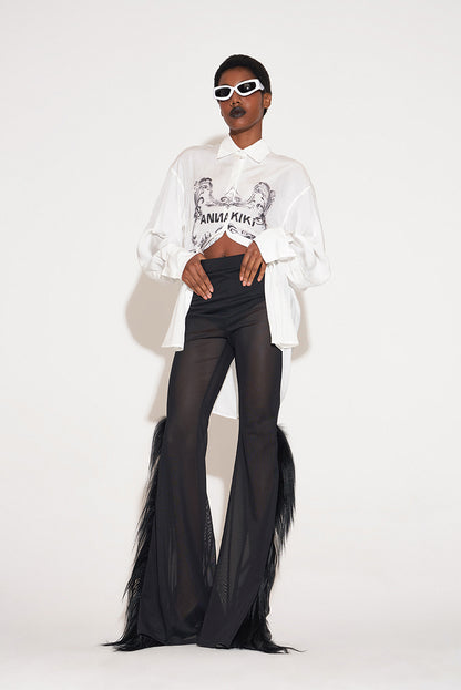 ANNAKIKI Designer White Acetate Print Loose Long Sleeve Shirt-HIRO