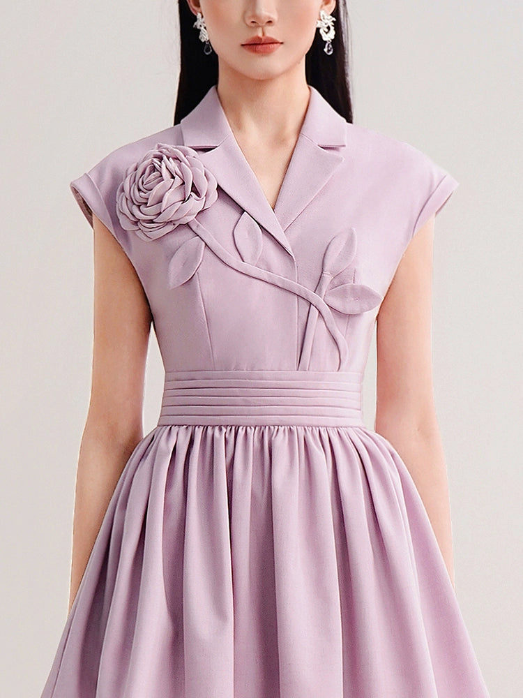 CHECOCRE Cute Delicate Three-dimensional Rose High-waisted Thin Purple Suit Dress - ABILITY