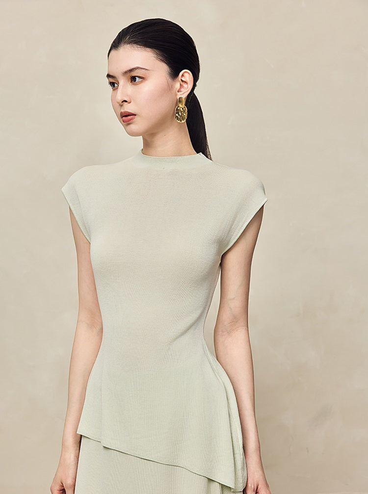 HECO Shoulder Sleeveless Oblique Hem Top - SABO.