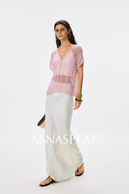 ANNASPEAK Lightweight and breathable cut-out fine glitter top skirt set summer-TOSE.