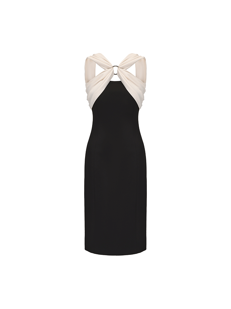 ATELIER MISS LU patchwork design contrasting slim dress - SUPER.