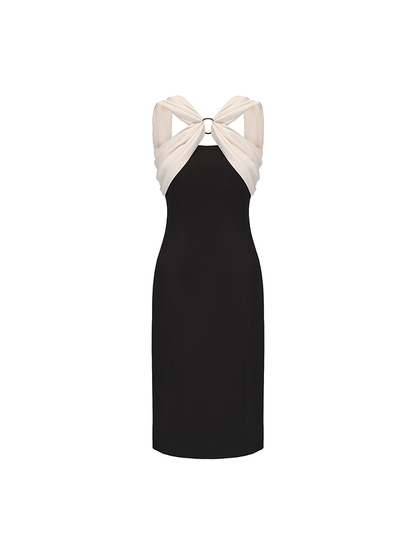 ATELIER MISS LU patchwork design contrasting slim dress - SUPER.