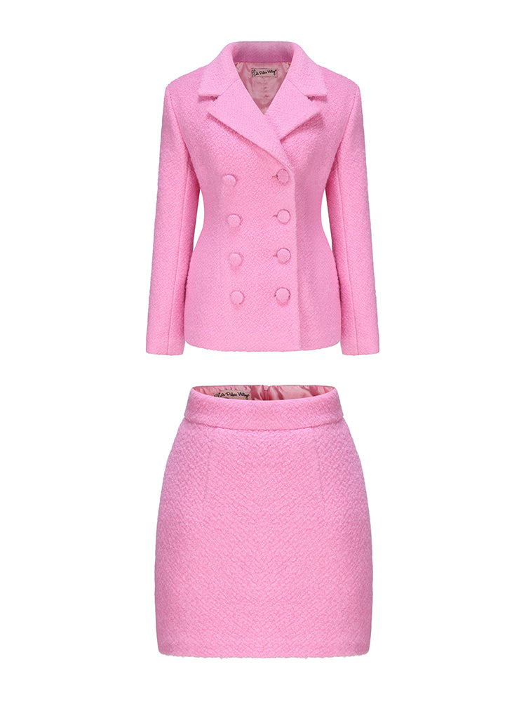 Le Palais Vintage Luxury baby pink wool cotton jacket +skirt dinner date suit-Scottie