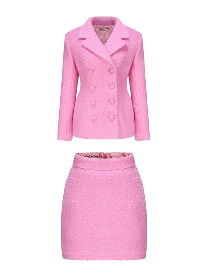 Le Palais Vintage Luxury baby pink wool cotton jacket +skirt dinner date suit-Scottie