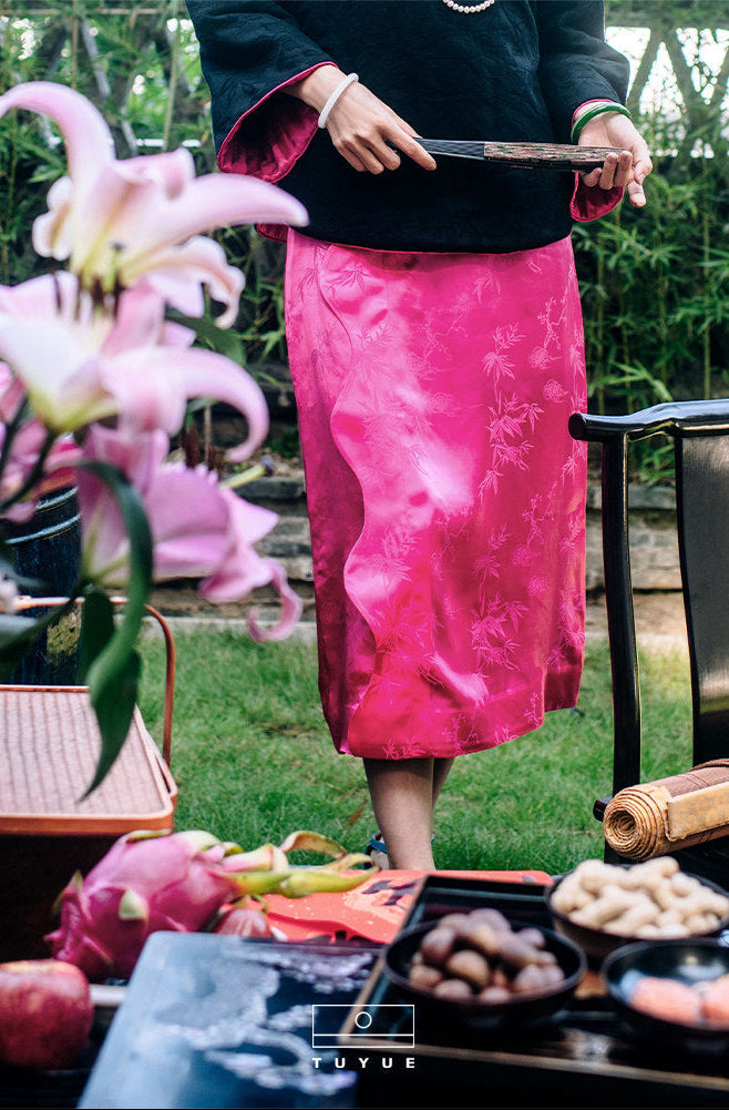 TUYUE imperial purple satin woven wavy side skirt - JOSHUA.
