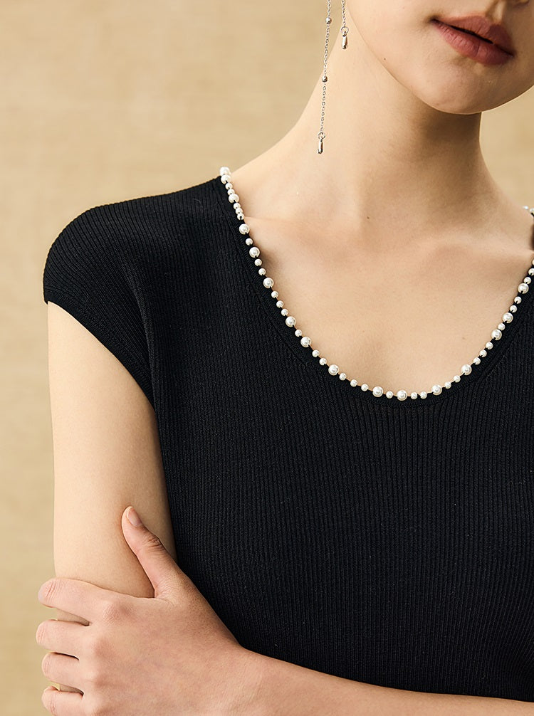 HECO Chinese style U-neck nail bead shoulder wrap small fly sleeve top - ROSE.