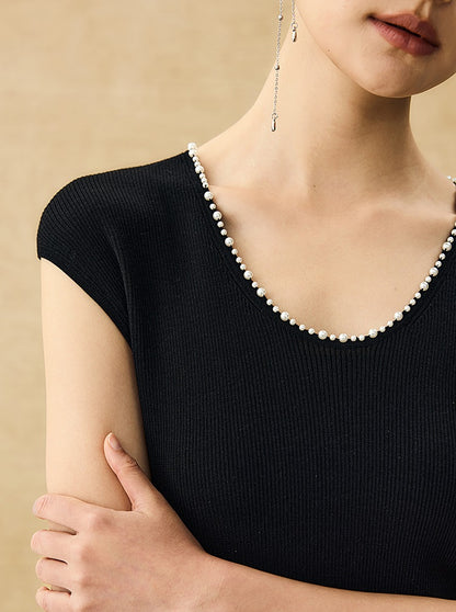 HECO Chinese style U-neck nail bead shoulder wrap small fly sleeve top - ROSE.