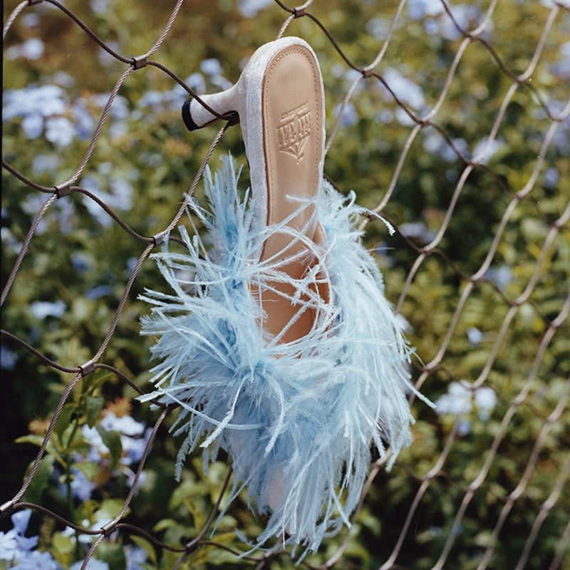 B-FEI imported feather velvet women's slippers heels-GERALD.