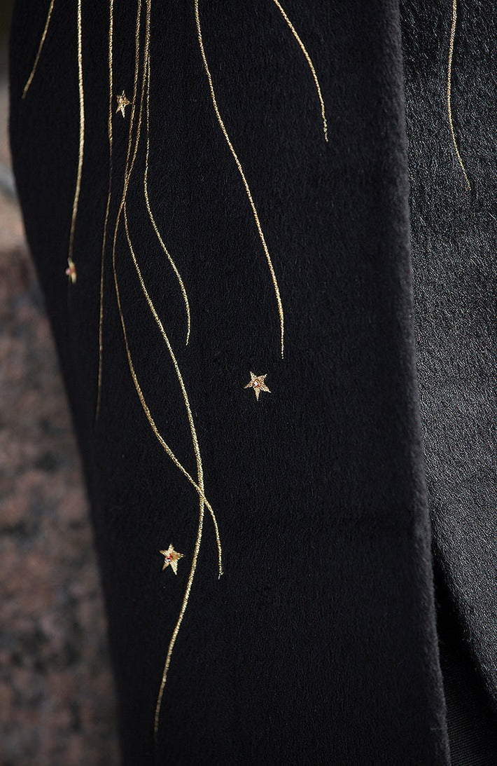 Magic coat retro dark heavy industry embroidery wool slim-fitting aura coat- rooli