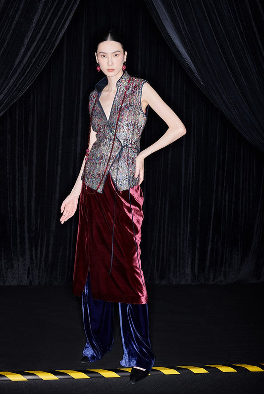 M essential Ma Kai designer Yao Ye embroidered fabric slim side vest - LAPT.