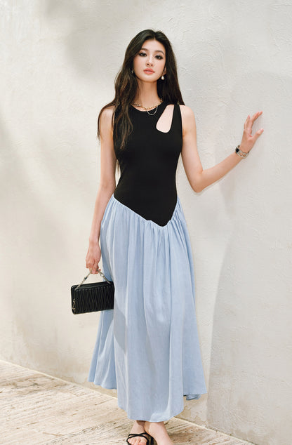 WANGXO |Tailoring Sleeveless Umbrella Hem Dress in Sculpted Casual Elegance -LUMA