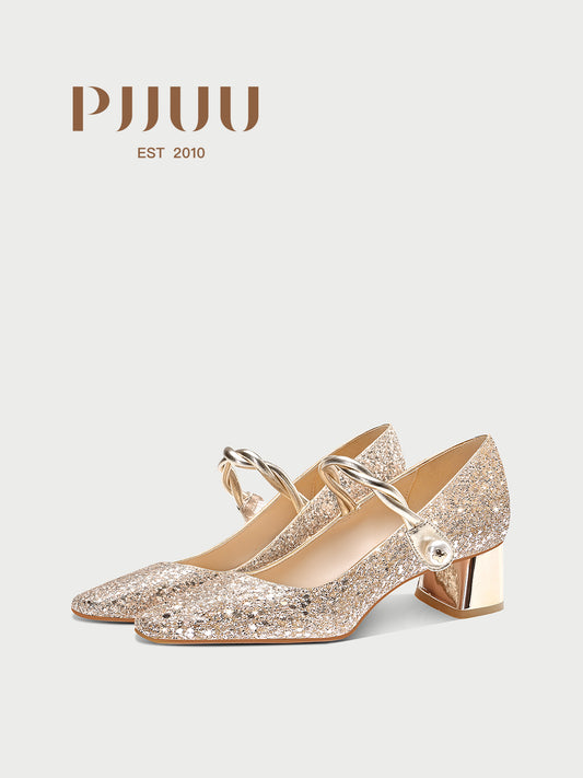 Pjjuu  Champagne Gold wedding bridal Mary Jane pumps  - Vienna