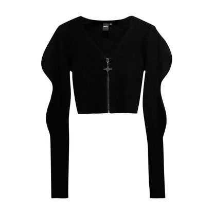 ANNAKIKI 3D Wave Sleeve L-Neck Knit top -KITAGAWA.