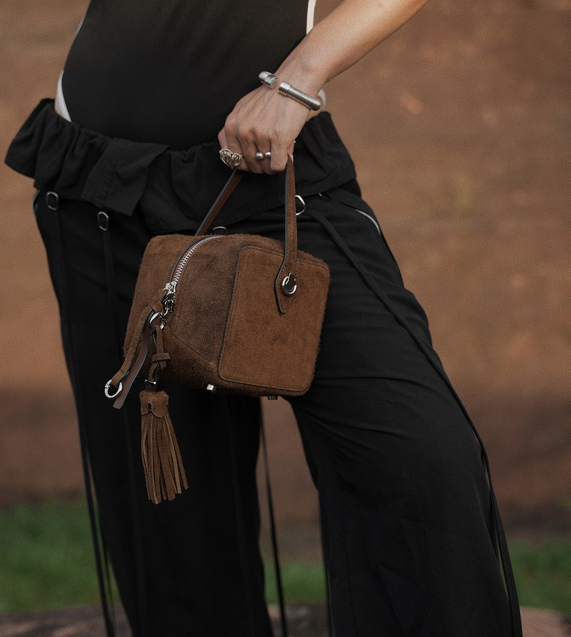 IUBALLET  suede small square fringe handbag - ENVY.