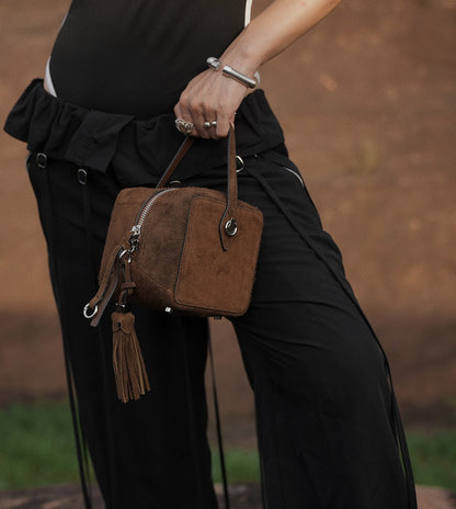IUBALLET  suede small square fringe handbag - ENVY.