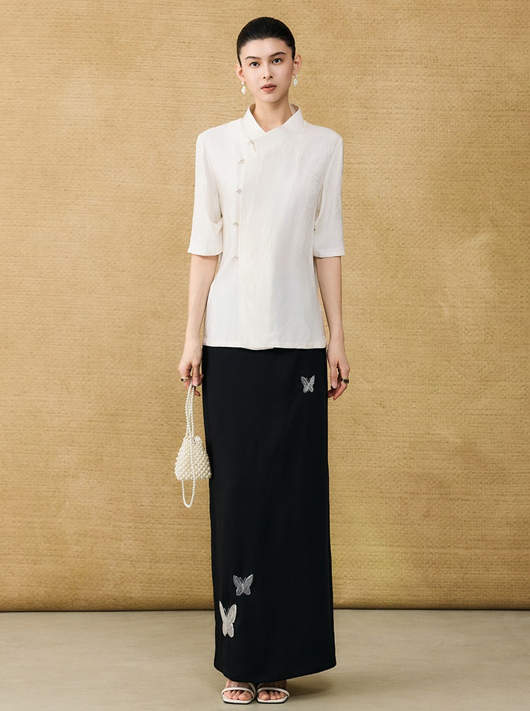 HECO Chinese butterfly bead embroidered slimming straight skirt - POLY.