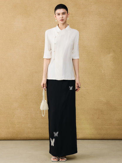 HECO Chinese butterfly bead embroidered slimming straight skirt - POLY.