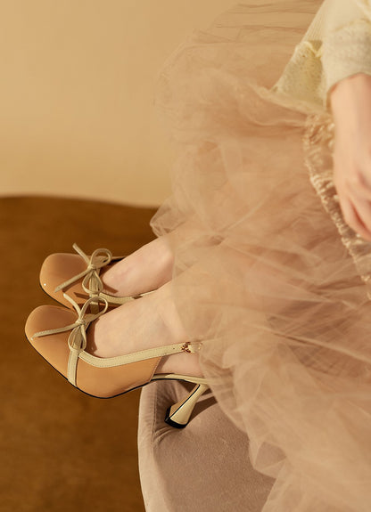 Lily Wei Nude Bow Toe Sandals Women's Glass Heels Small 313233-VIRGINIA