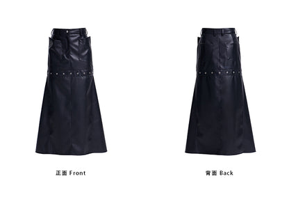 TINY IN High Waist Leather Panelled Fishtail Black Skirt-RIHA