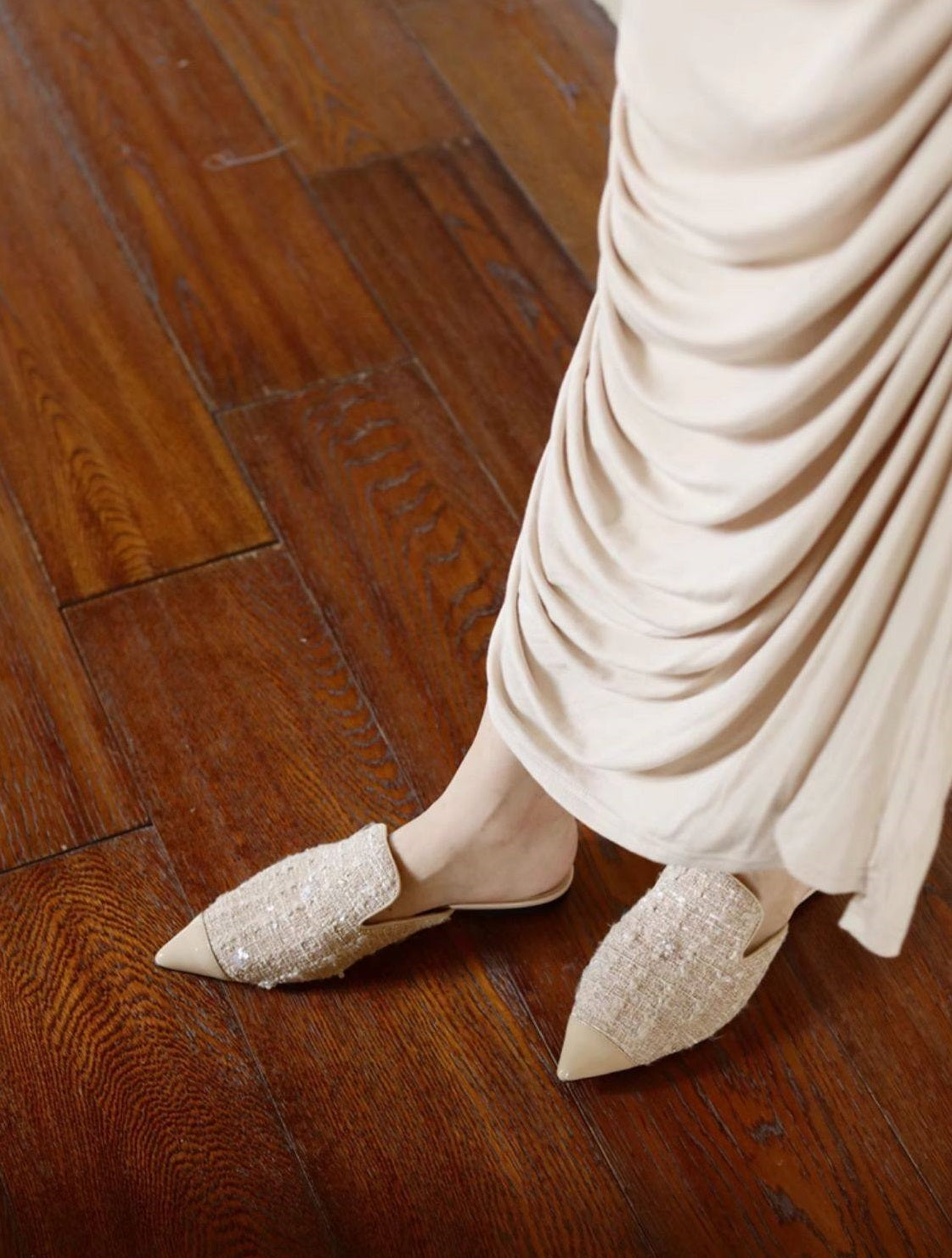 B-FEI couture paneled mules flat pointed toe slippers-YUNO.