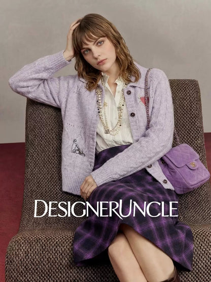DGU×LAB "Zimo" Purple Sweater Lapel Loose Soft Knitted Cardigan - METE