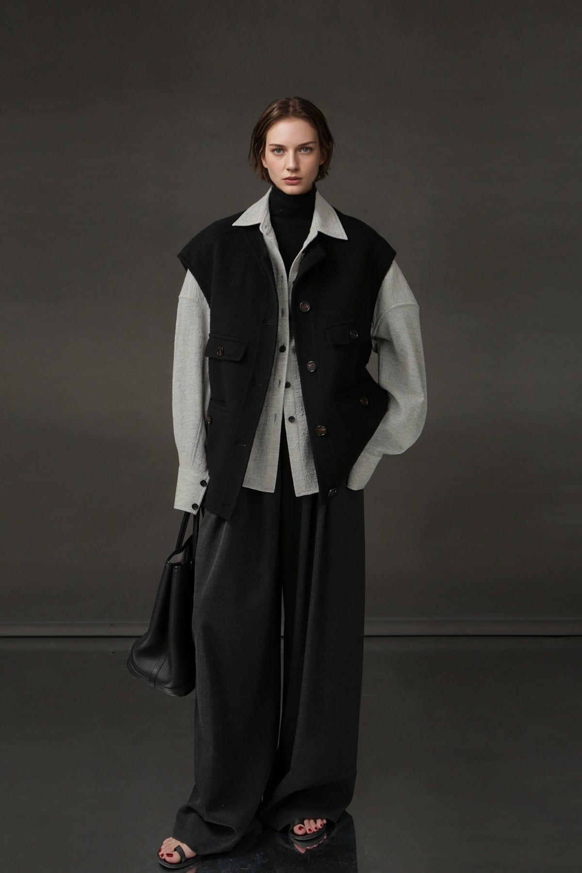 PIAOIN Luxury Old Money Style Wool Shirt Women's Single Breasted Shirt-FERA